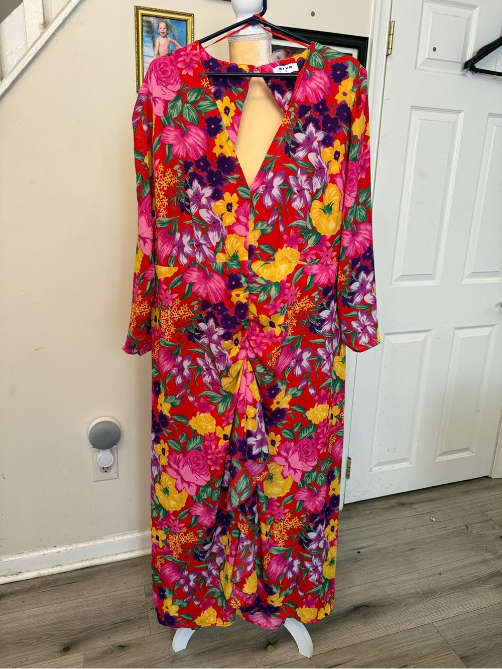 RIXO Red Floral Maxi Dress with Pink, Yellow & ft Purple Blooms